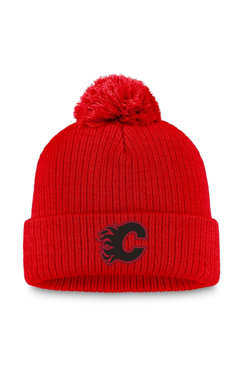 FANATICS Women's Fanatics Red Calgary Flames Cuffed Knit Hat with Pom, Main, color, Red