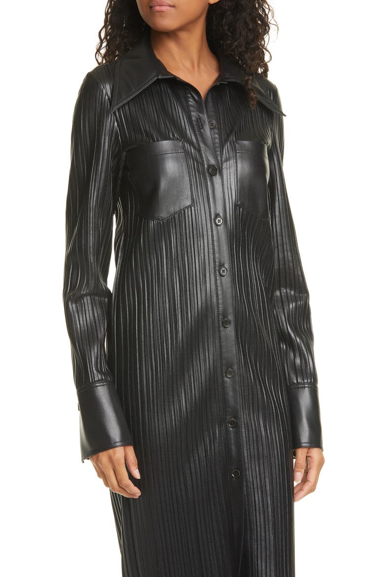 Lee Long Sleeve Faux Leather Shirtdress, Alternate, color, BLACK PLEAT