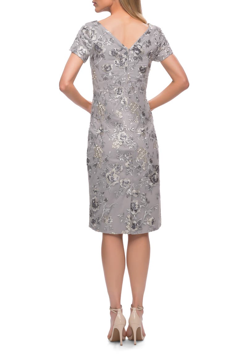 Short Sleeve Below the Knee Dress with High Neckline, Alternate, color, Silver