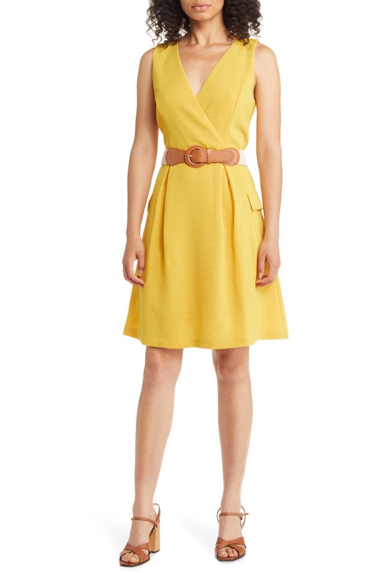 Belted A-Line Dress, Main, color, MUSTARD