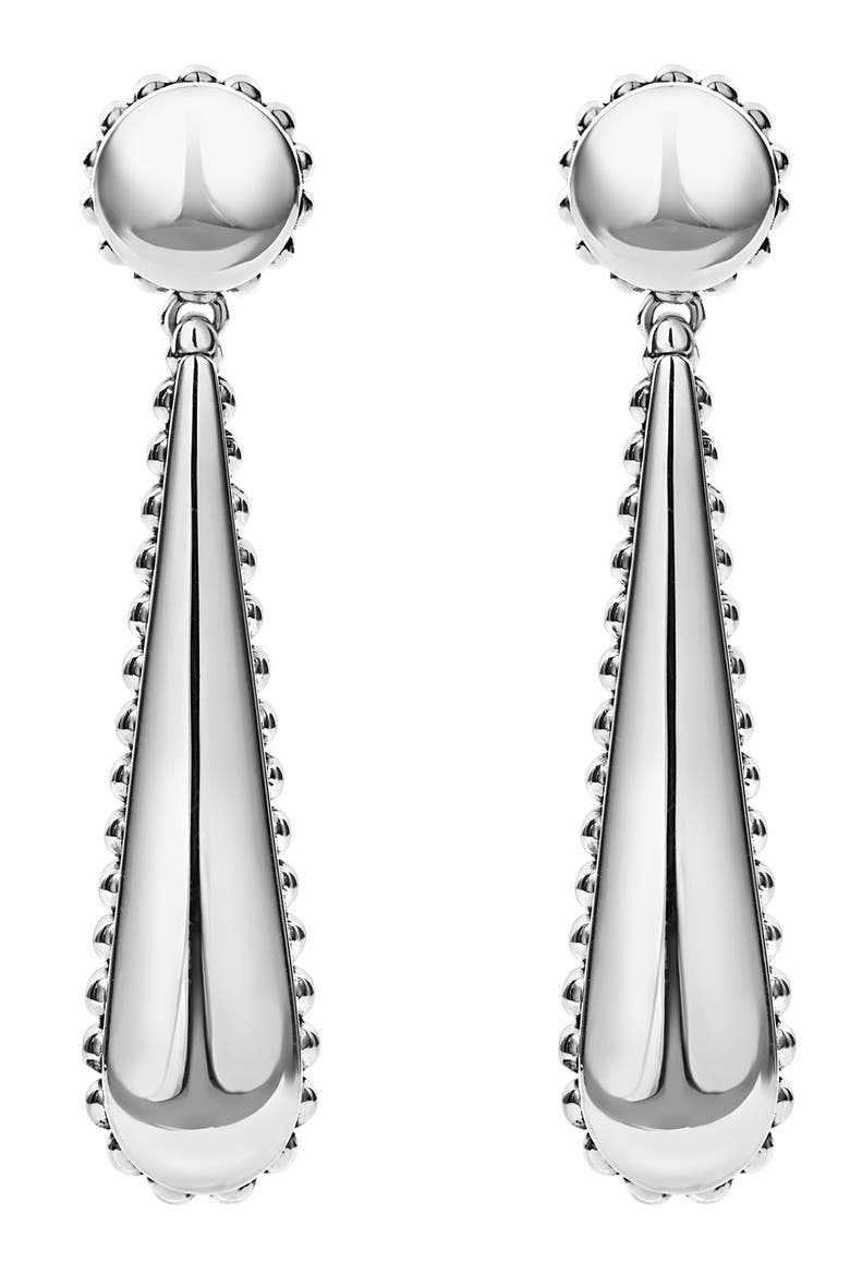 Signature Caviar Smooth Teardrop Earrings, Main, color, SILVER