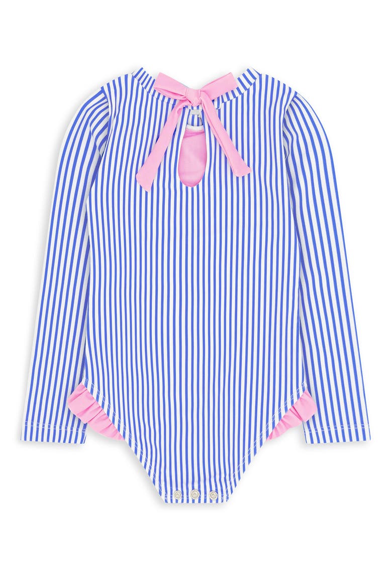 Kids' Coastal Cutie Stripe UPF 50+ One-Piece Rashguard Swimsuit, Alternate, color, MARINA BLUE