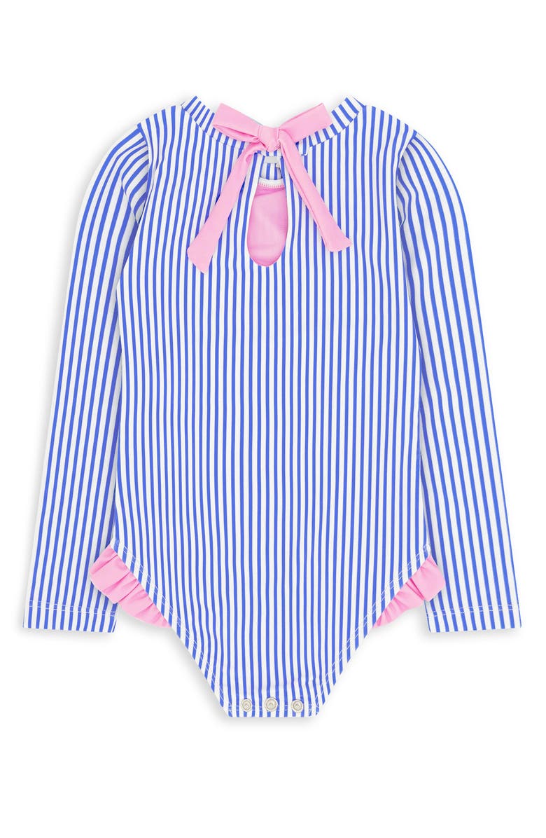 Feather 4 Arrow Kids' Coastal Cutie Stripe UPF 50+ One-Piece Rashguard Swimsuit, Alternate, color, Marina Blue