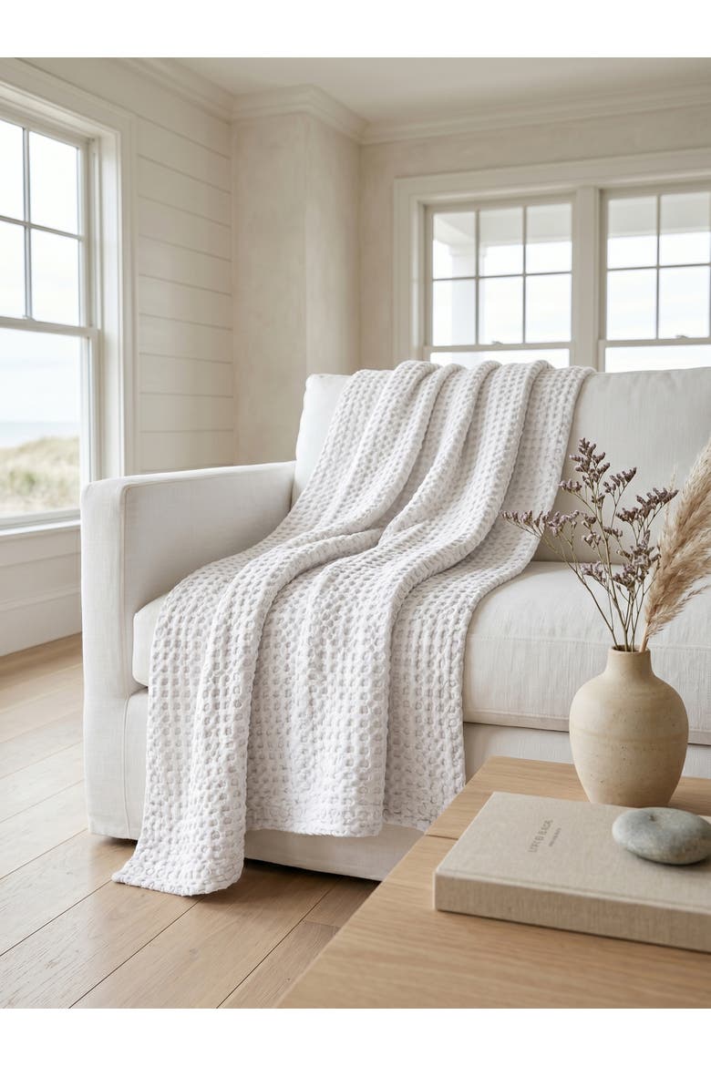 Stonewashed Waffle Cotton Throw, Alternate, color, White
