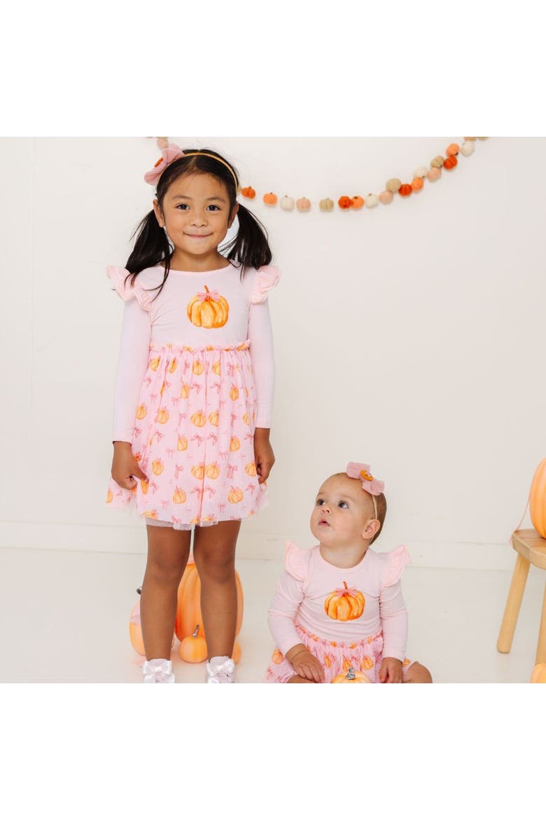 Pumpkin Long Sleeve Tutu Bodysuit, Alternate, color, Multicolor
