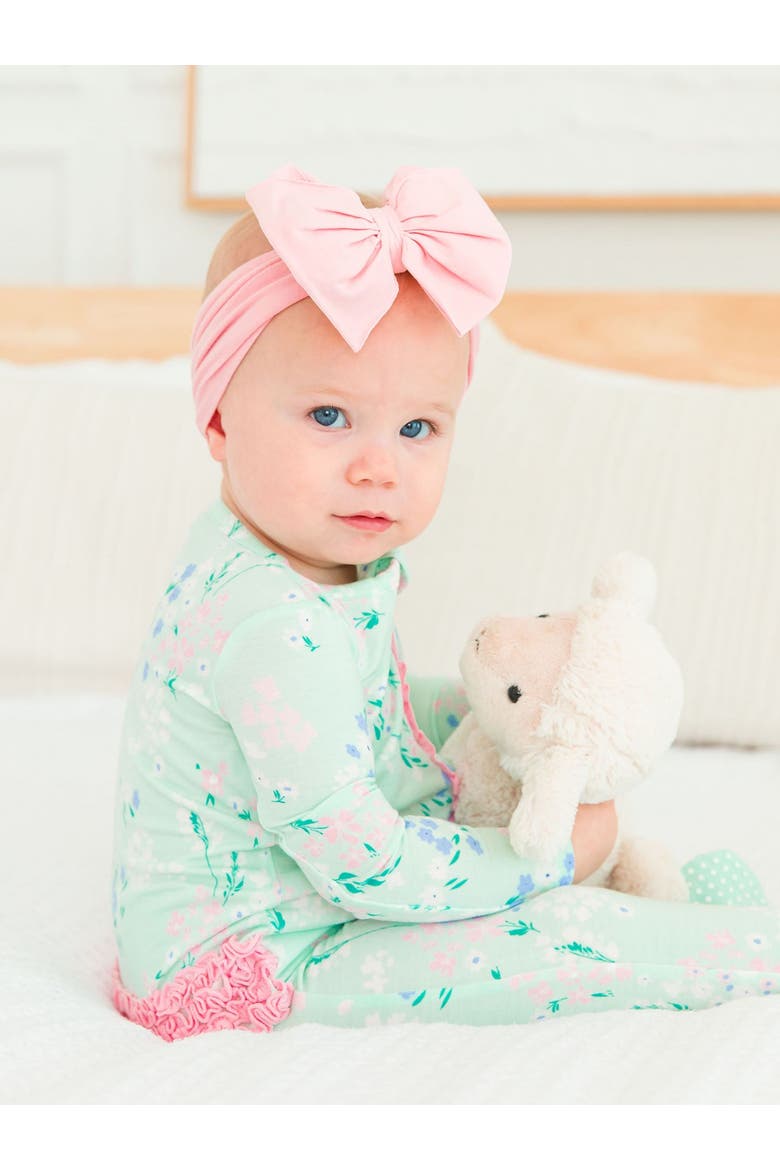 Softsnooze Baby Girls Ruffle One Piece Footie Pajamas, Alternate, color, Mint Meadow