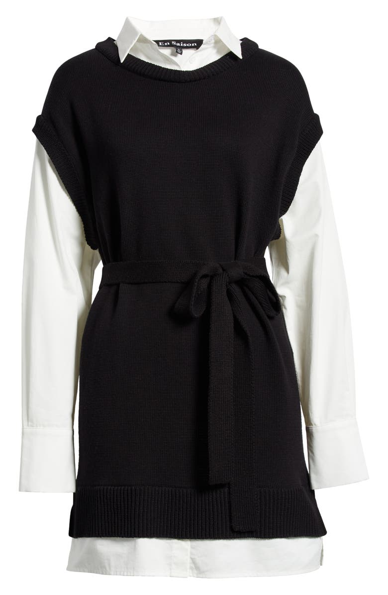 En Saison Bernadette Long Sleeve Layered Minidress, Alternate, color, Black White