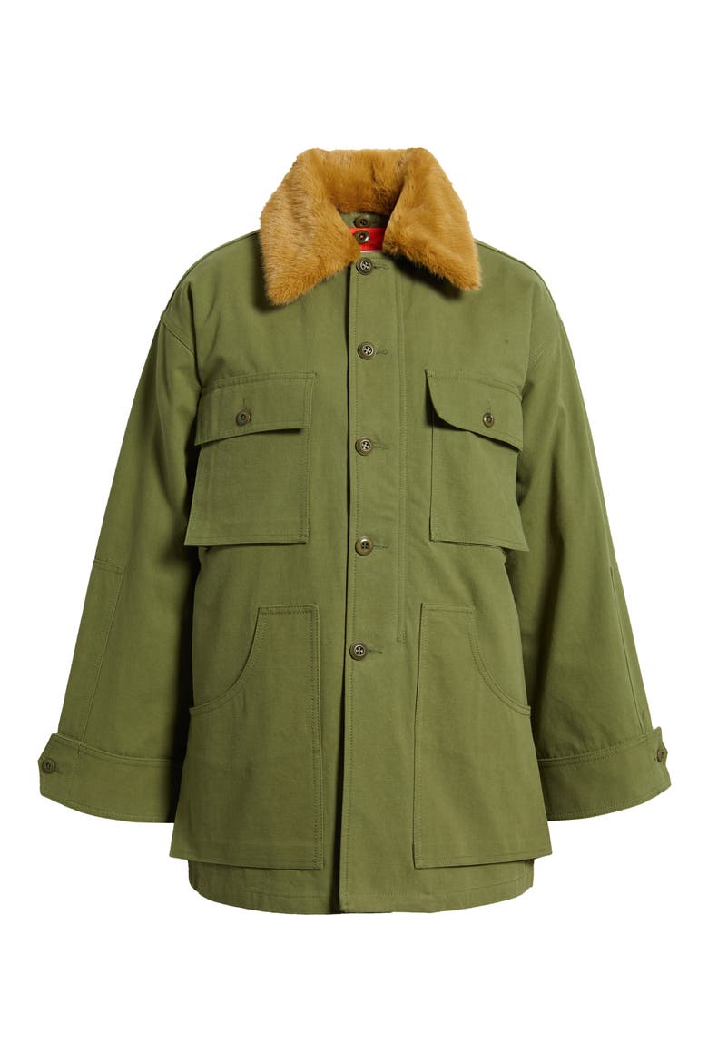 The Quilted Liner Jacket with Removable Faux Fur Collar, Alternate, color, ARMY/HOT ORANGE
