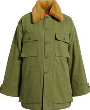 THE GREAT. The Quilted Liner Jacket with Removable Faux Fur Collar