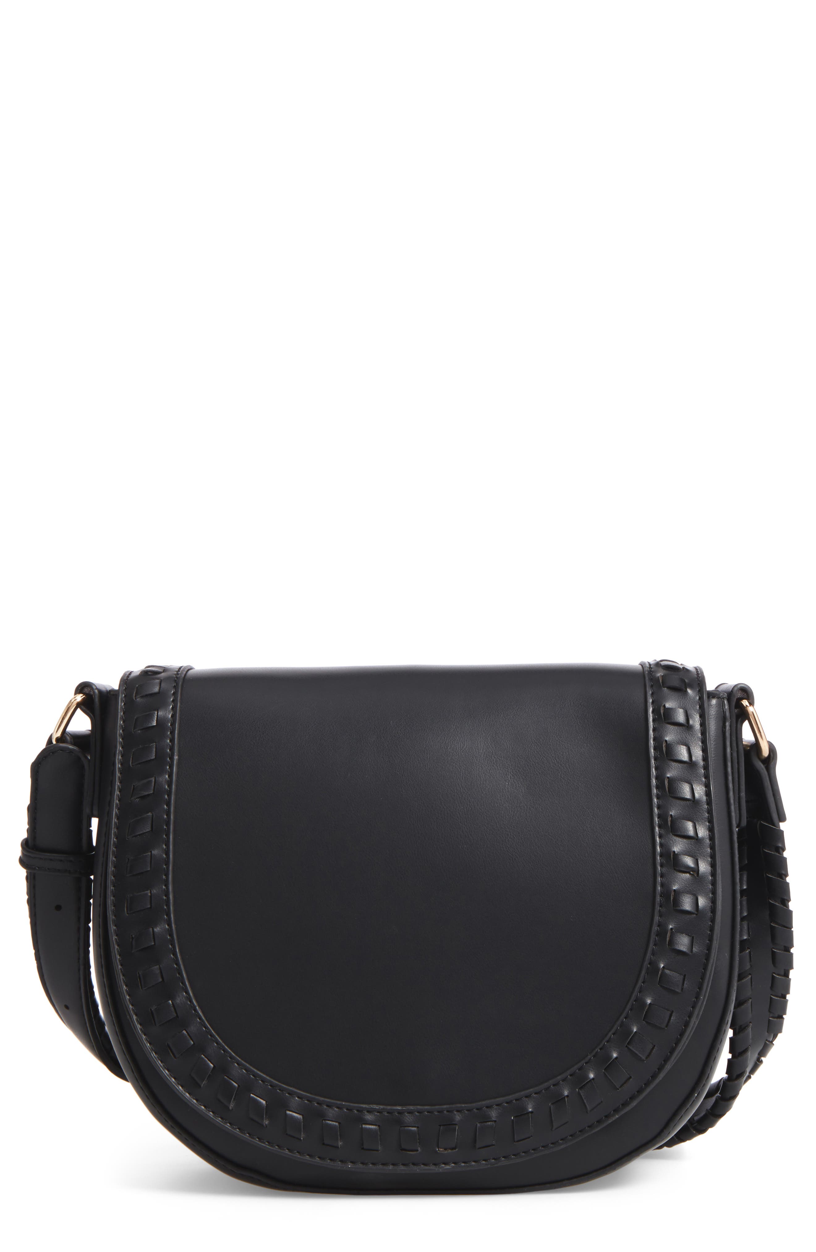 Clovey Faux Leather Saddlebag, Main, color, BLACK