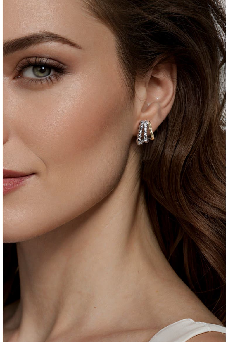 Bujukan Sterling Silver, 14K Gold & White Sapphire J-Hoop Earrings, Alternate, color, SILVER/ 14K YELLOW GOLD