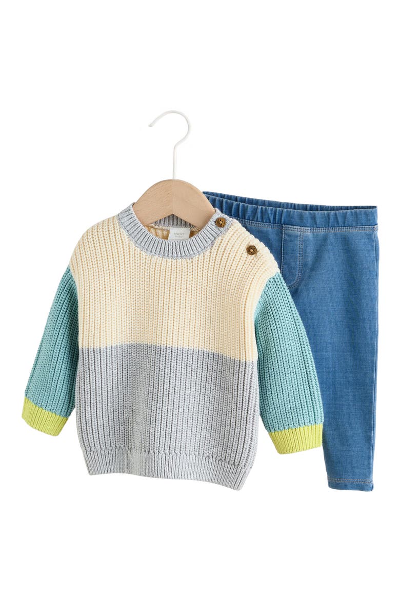 Colorblock Sweater & Leggings Set, Main, color, BLUE