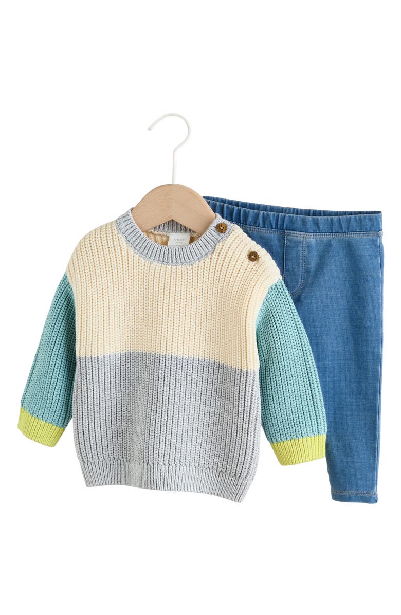 NEXT Colorblock Sweater & Leggings Set, Main, color, Blue