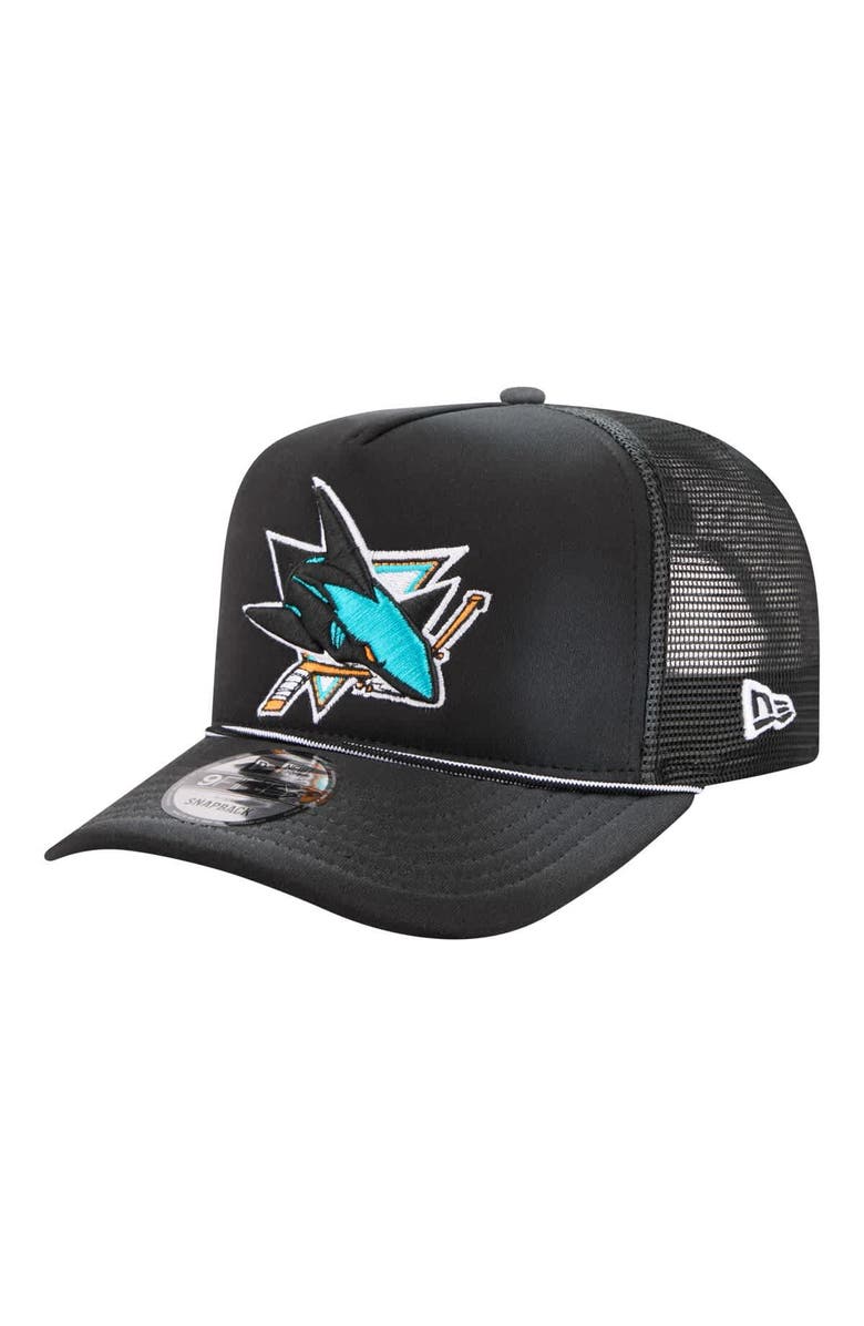 New Era Men's New Era Black San Jose Sharks Faded A-Frame 9FIFTY Trucker Snapback Hat, Main, color, Black