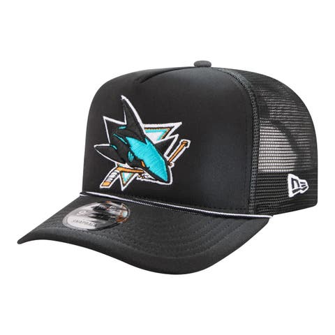 Men's New Era  Black San Jose Sharks Faded A-Frame 9FIFTY Trucker Snapback Hat