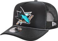 New Era Men's New Era Black San Jose Sharks Faded A-Frame 9FIFTY Trucker Snapback Hat