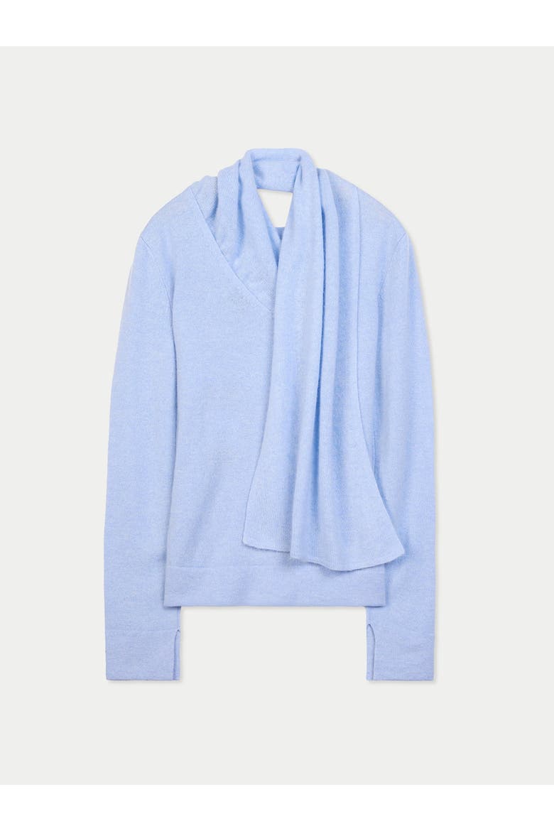 Cashmere Sweater with Draped Scarf, Alternate, color, light-blue