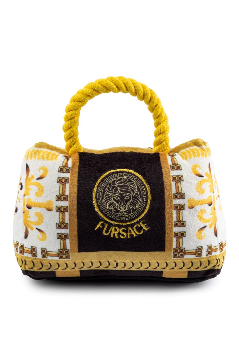 Fursace Handbag Plush Dog Squeaker Toy, Main, color, WHITE/GOLD