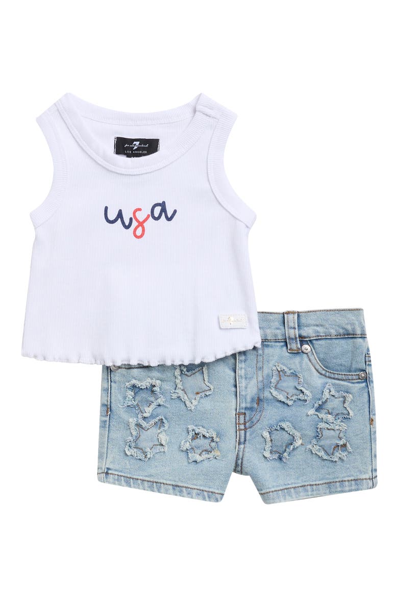 Lettuce Edge Tank & Star Appliqué Shorts Set, Main, color, BRIGHT WHITE