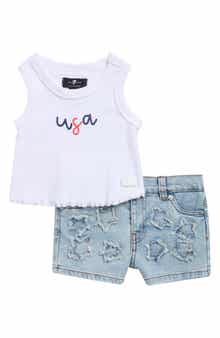 7 For All Mankind Lettuce Edge Tank & Star Appliqué Shorts Set
