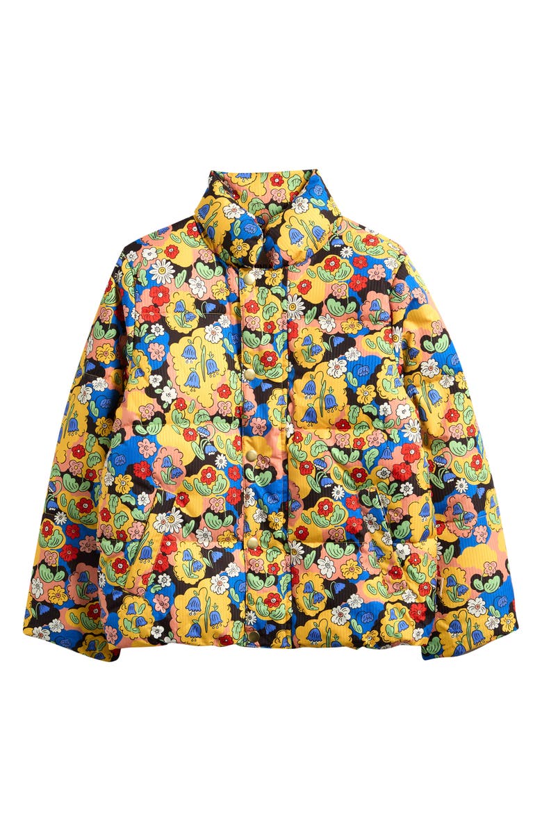 Mini Rodini Kids' Water Repellent Floral Puffer Jacket, Main, color, Yellow Multi