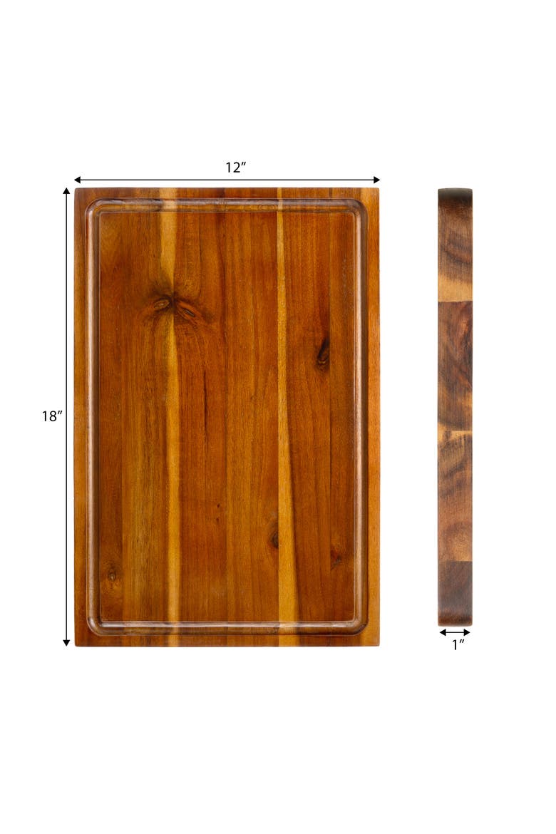 Eldridge Large Handcrafted Acacia Wood Grain Thick Reversible Cutting Board with Juice Grooves, Alternate, color, Brown