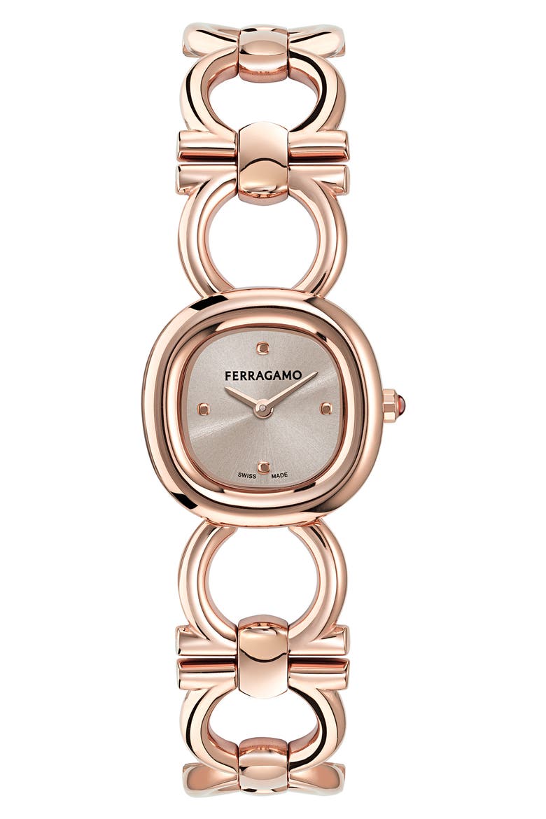 Double Gancini Bracelet Watch, 25mm, Main, color, IP ROSE GOLD