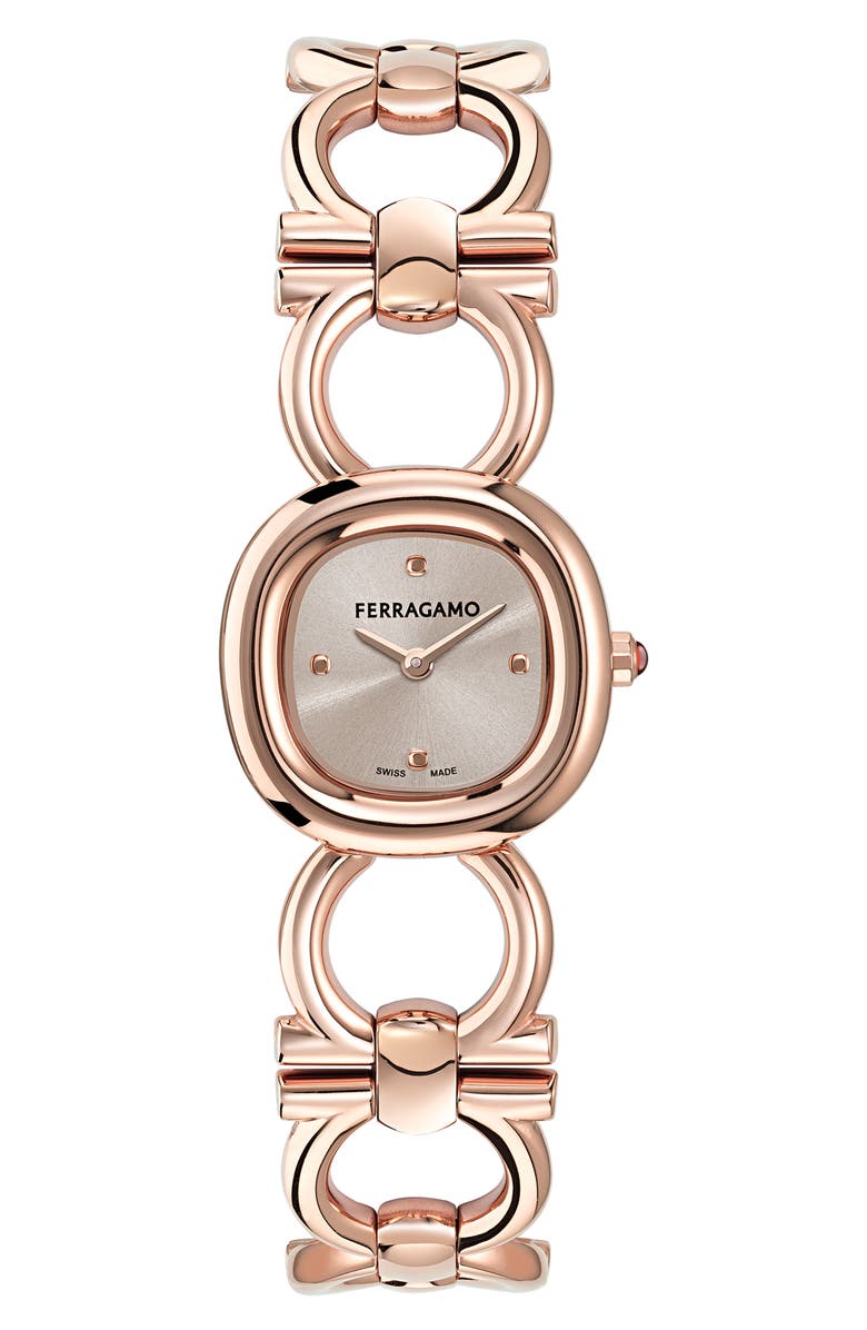 FERRAGAMO Double Gancini Bracelet Watch, 25mm, Main, color, Ip Rose Gold