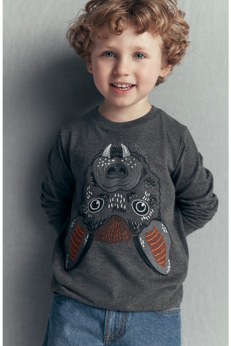 Kids' Glow Superstitch Long Sleeve T-Shirt, Alternate, color, SHADOW GREY BAT