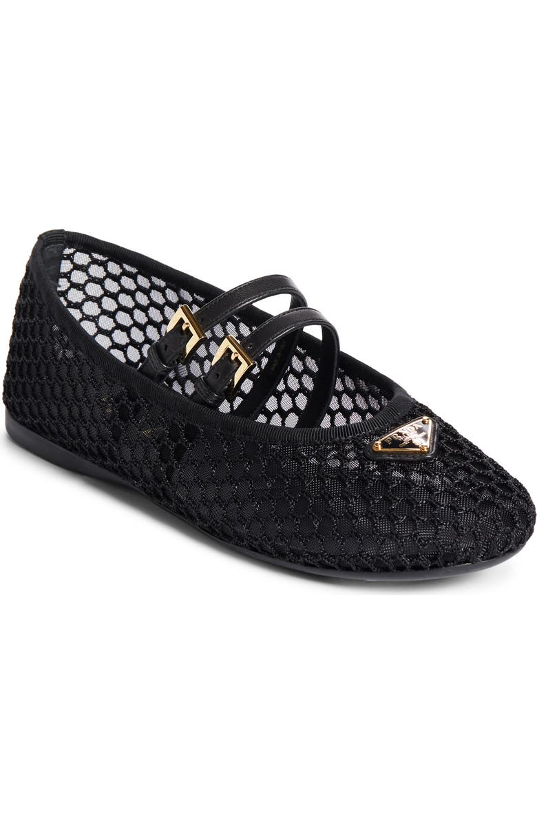 Prada Ballerine Mesh Mary Jane Flat, Main, color, Nero