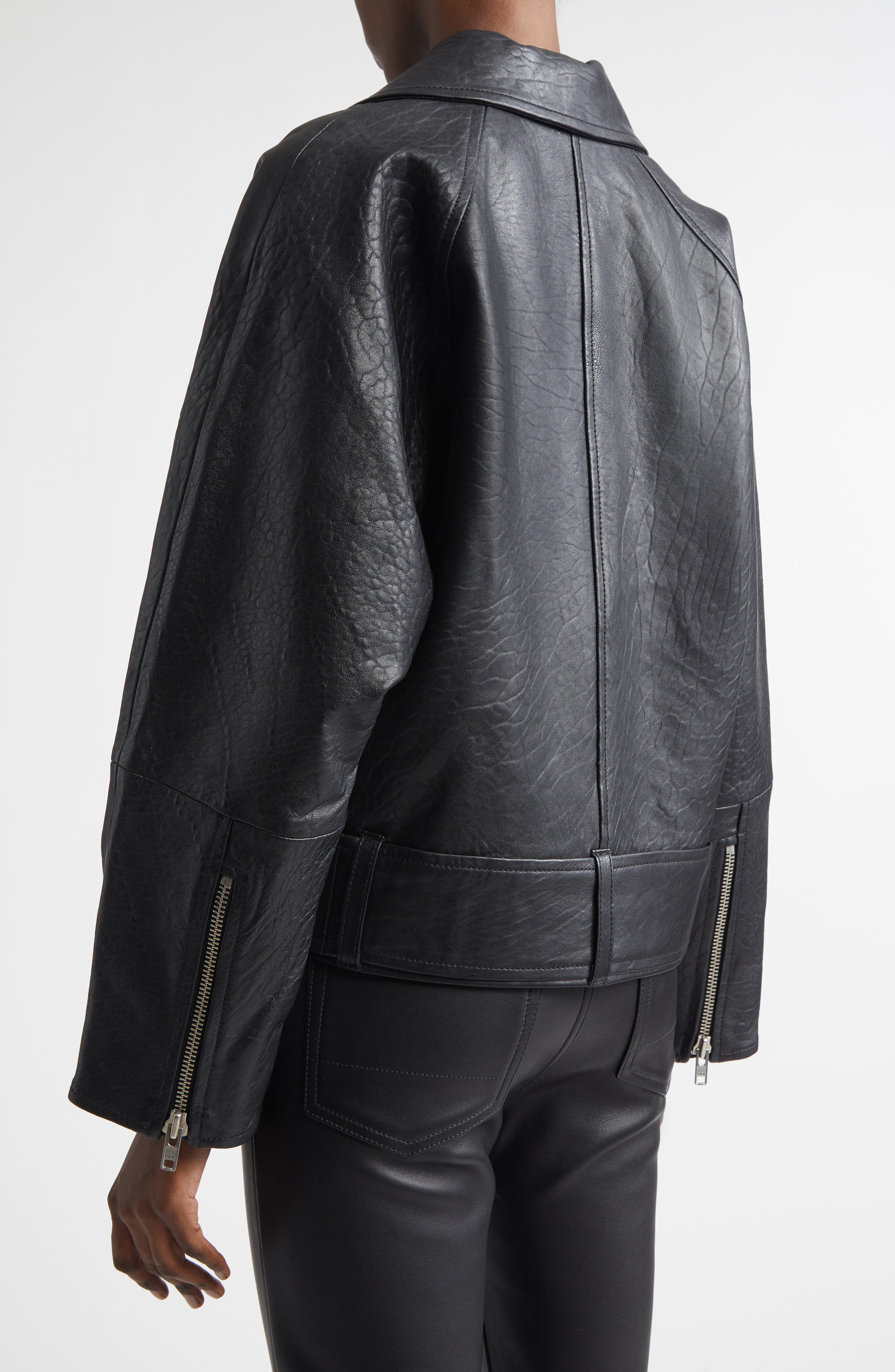 Romy Belted Leather Biker Jacket - image 2
