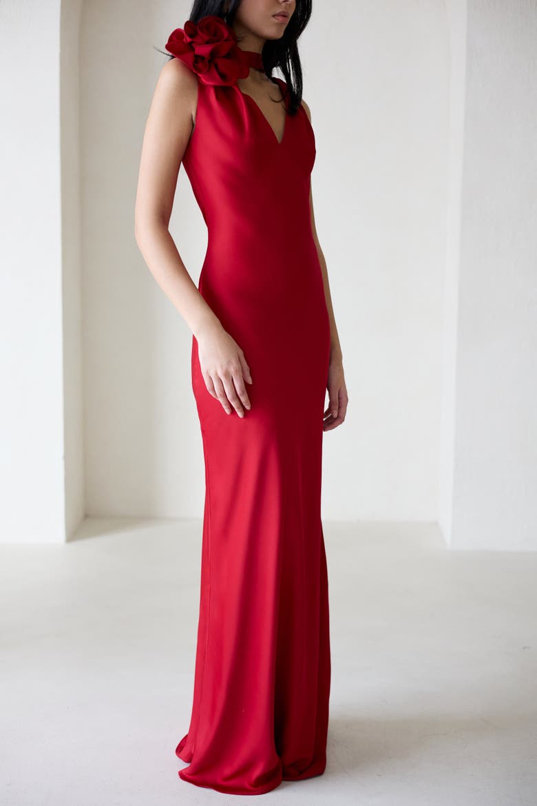 Luna Silky Bias Cut Dress in Assouline Red, Alternate, color, Assouline Red