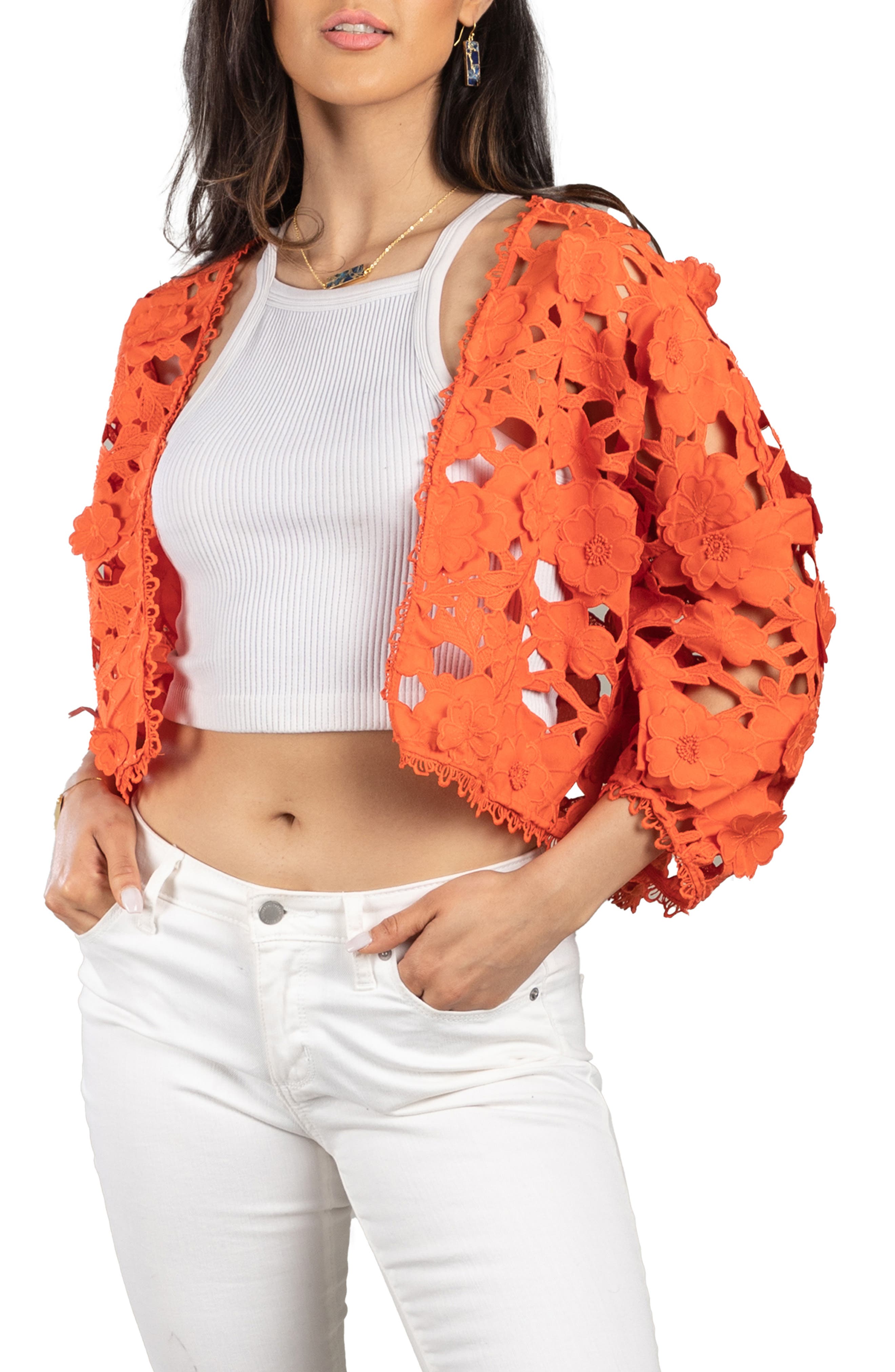 SAACHI Floral Lace Cutout Bolero Cardigan