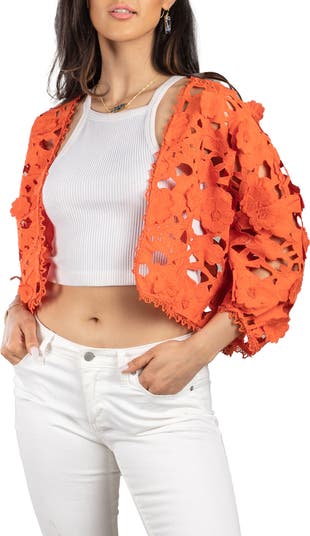 Floral Lace Cutout Bolero Cardigan