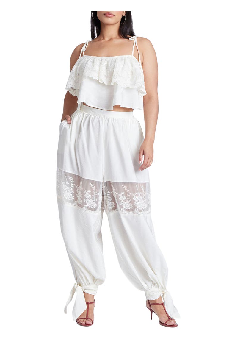 ELOQUII Balloon Pant With Lace And Tie Hem, Main, color, Jet Stream