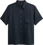 Theory Irving Solid Short Sleeve Linen Button-Up Shirt