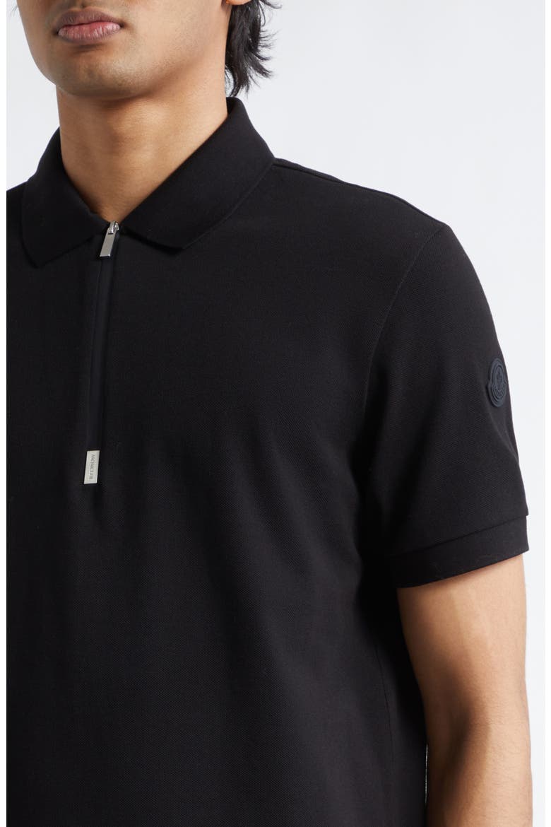 Cotton Pique Zip Polo, Alternate, color, BLACK