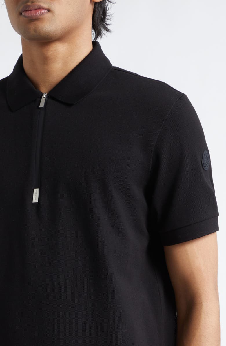 Moncler Cotton Pique Zip Polo, Alternate, color, Black