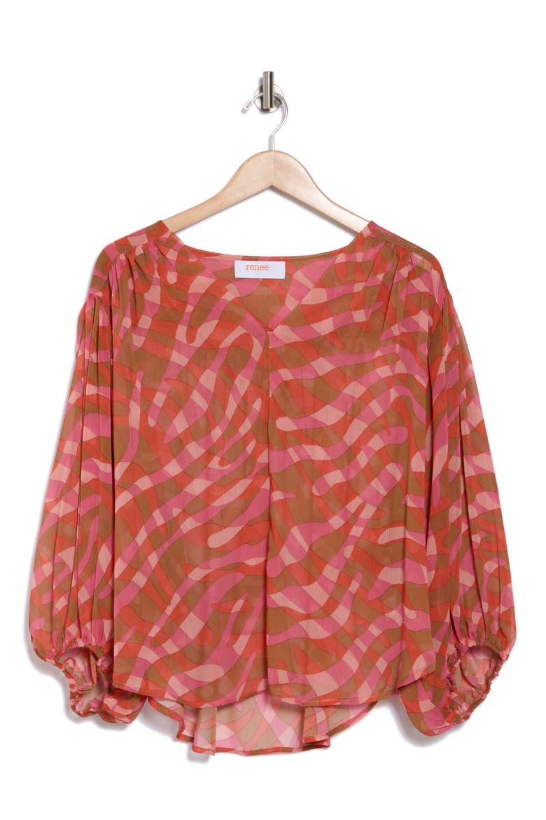 Sheer Puff Sleeve Top, Alternate, color, RUST