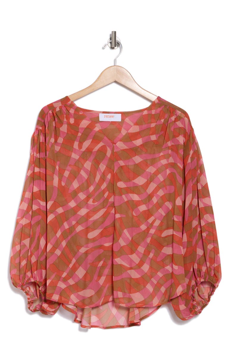 Renee C Sheer Puff Sleeve Top, Alternate, color, Rust