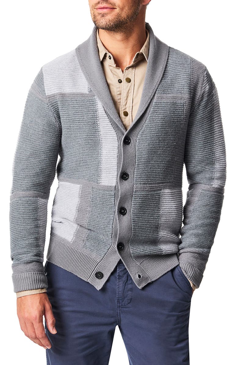Billy Reid Patchwork Intarsia Wool & Cotton Shawl Collar Cardigan, Main, color, 