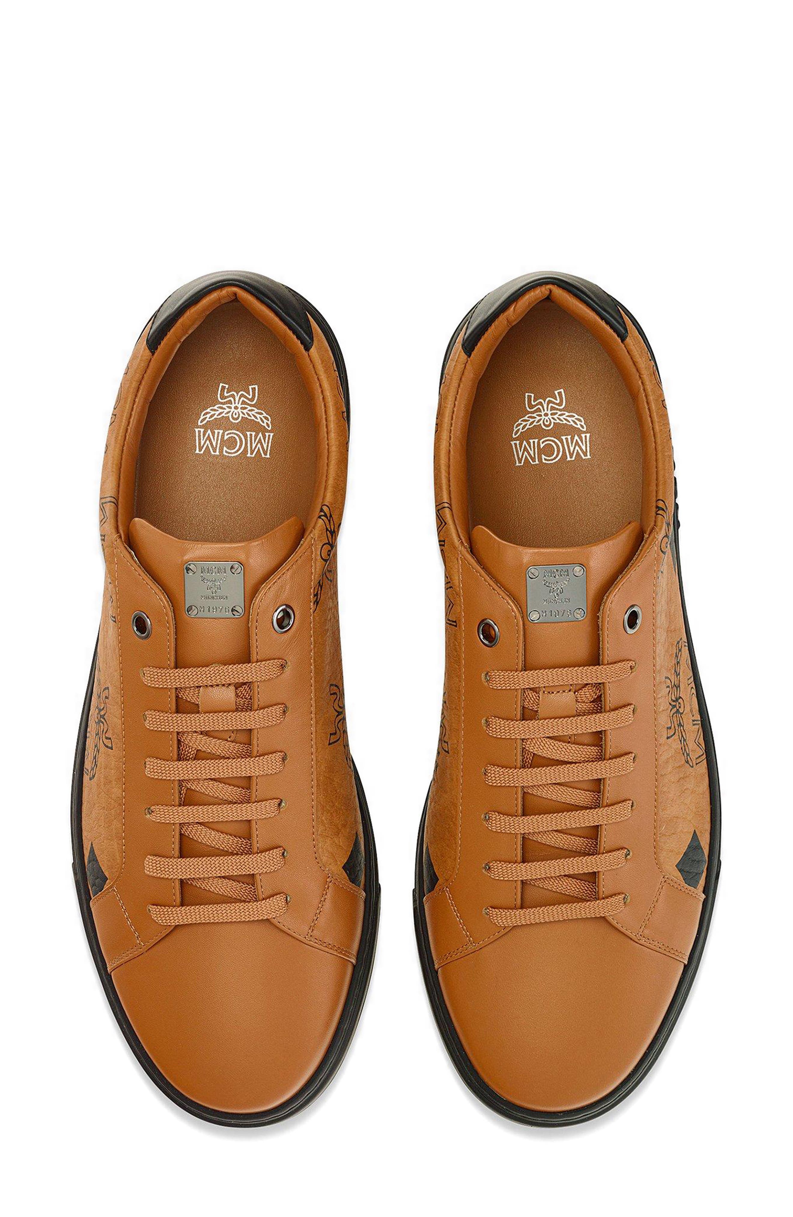 MCM Maxi Visetos & Leather Low Top Sneaker, Alternate, color, 