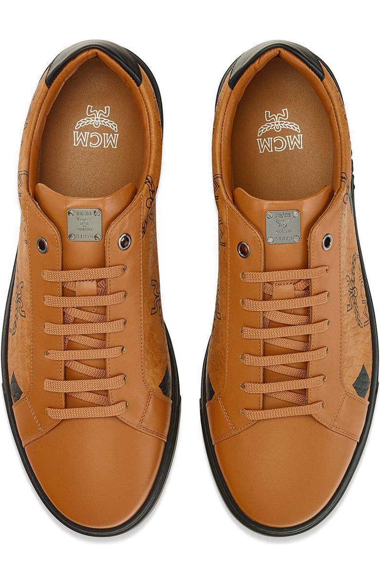 MCM Maxi Visetos & Leather Low Top Sneaker, Alternate, color,
