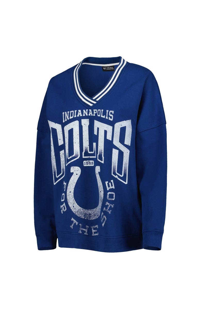 THE WILD COLLECTIVE Women's The Wild Collective Royal Indianapolis Colts Vintage V-Neck Pullover Sweatshirt, Alternate, color,