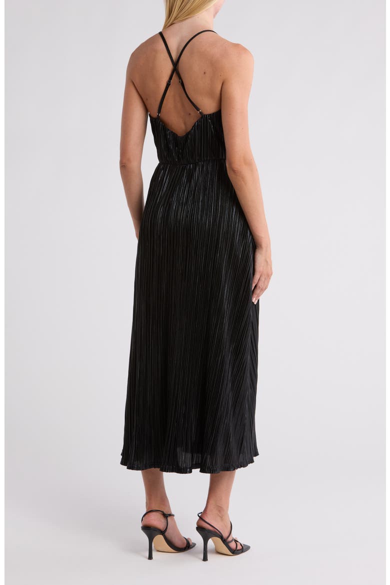Metallic Plissé Midi Dress, Alternate, color, BLACK