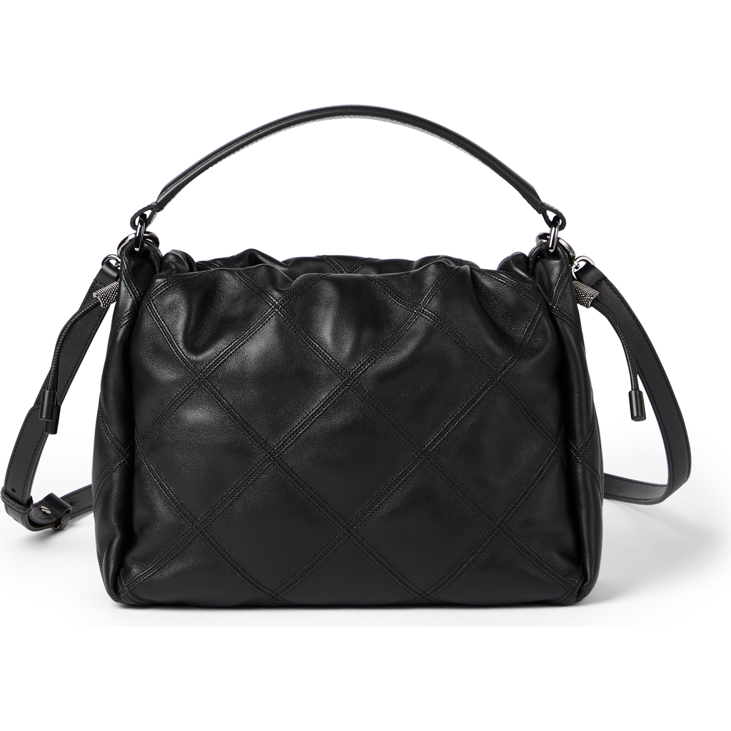 Brunello Cucinelli Small Mellow Quilted Diamond-pattern Tote Bag In Black