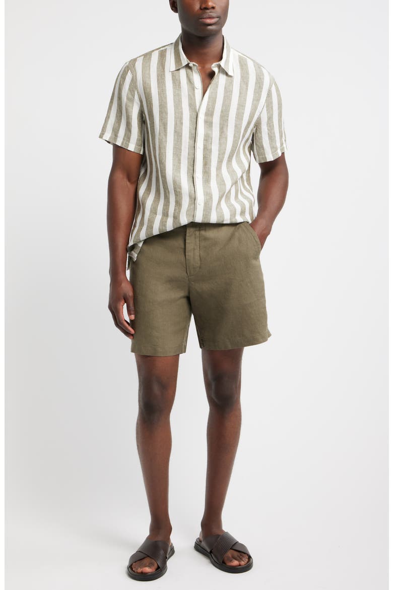 Edward Stripe Short Sleeve Linen Button-Up Shirt, Alternate, color, WHITE- OLIVE EDWARD STRIPE