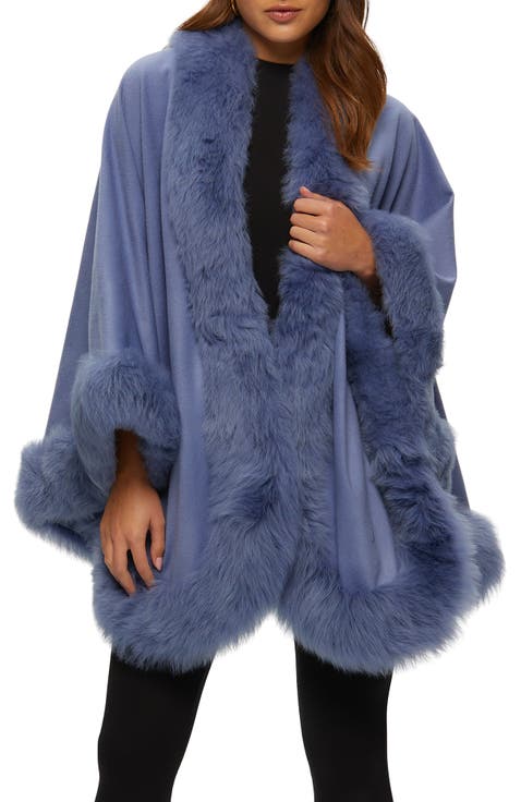 Cashmere Cape with Genuine Shearling Trim