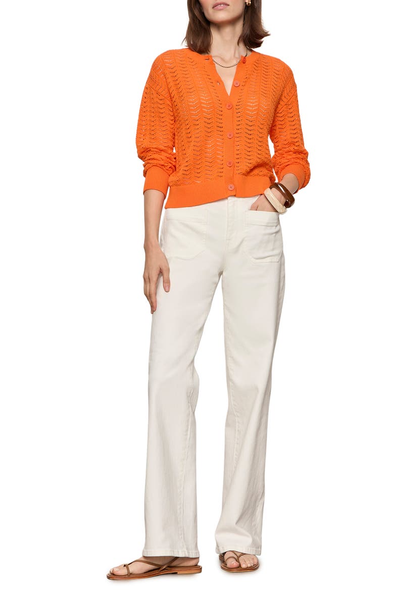 For Keeps Pointelle Cardigan, Alternate, color, HIBISCUS ORANGE