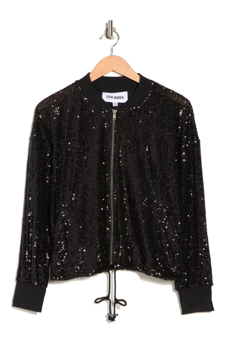 BB DAKOTA BY STEVE MADDEN Sequin Dolman Sleeve Zip Jacket, Alternate, color, BLACK SEQUIN